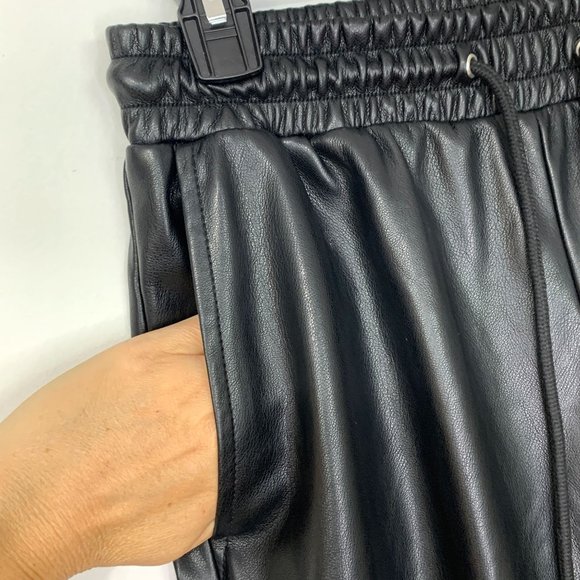 AVEC LES FILLES x BAGATELLE Black Faux Vegan Leather Fleece Lined Joggers Sz S - Picture 5 of 12